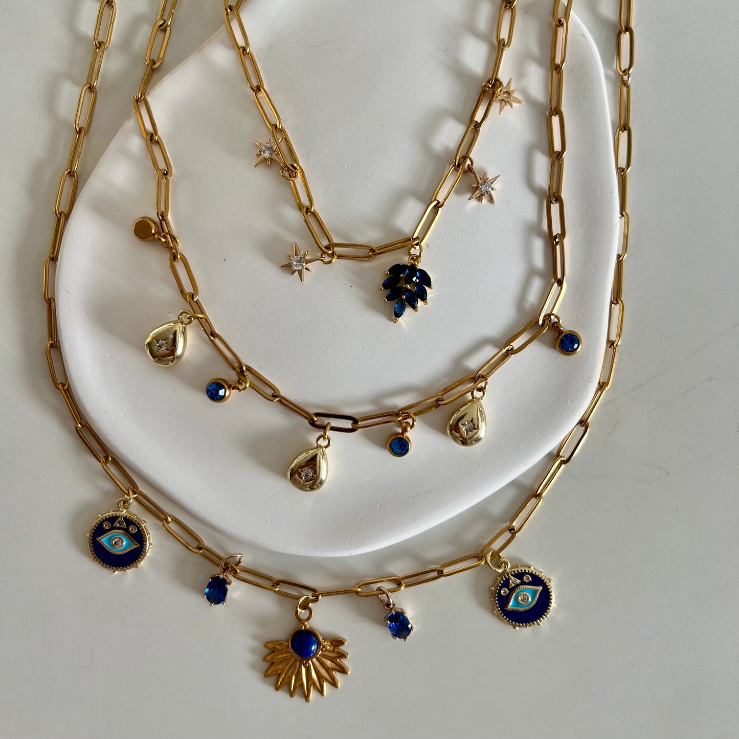 Triple Blue Charm Necklace