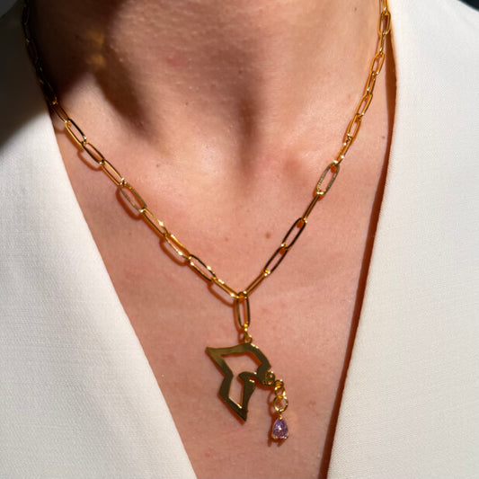 Gold Plated - Kuwait Map - Lavender Crystal