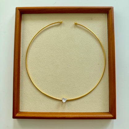 Single Crystal Heart Collar Necklace