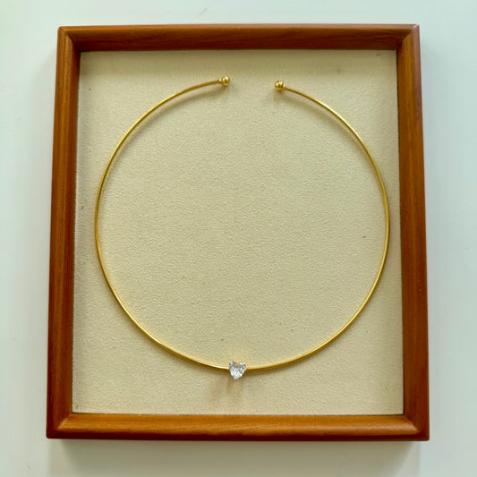 Single Crystal Heart Collar Necklace