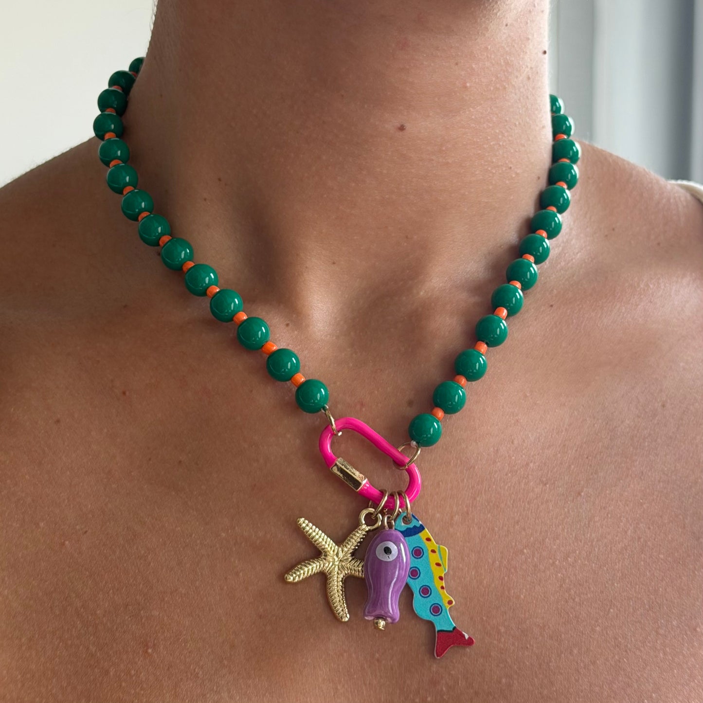 Green Beaded & Linked