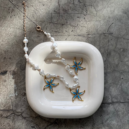 Pearls & Blue Flowers