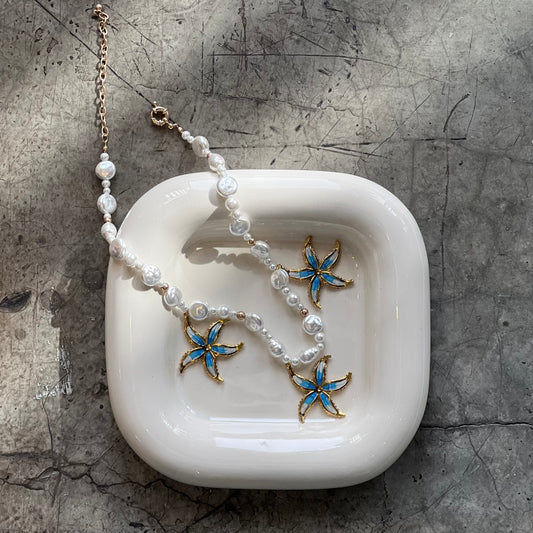Pearls & Blue Flowers