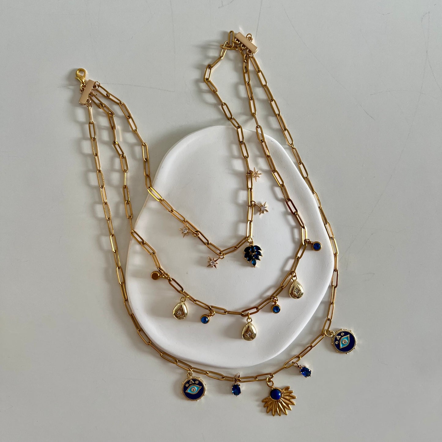Triple Blue Charm Necklace
