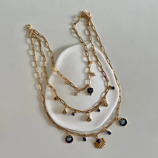 Triple Blue Charm Necklace