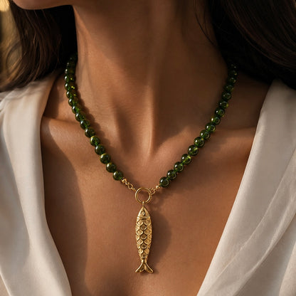 Golden Fish x Green Beads