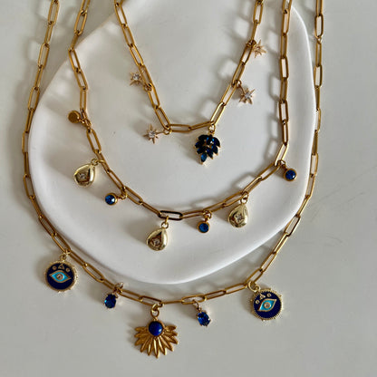 Triple Blue Charm Necklace
