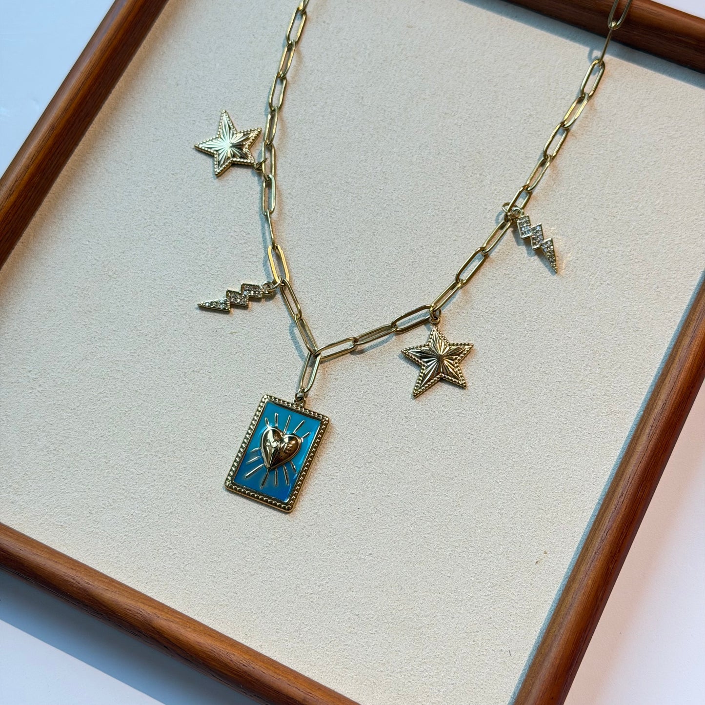 Blue Hearted Charm Necklace