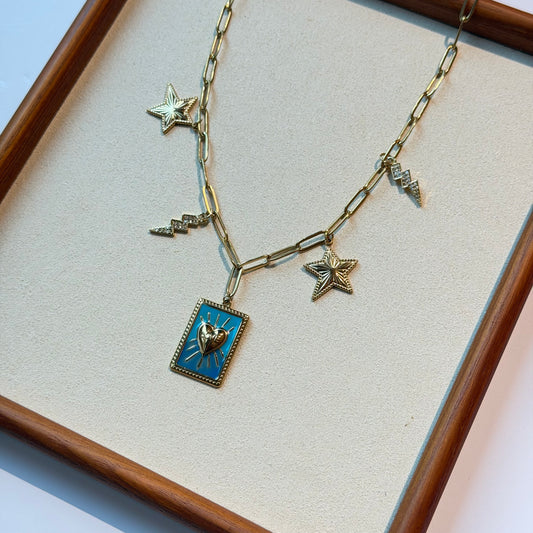 Blue Hearted Charm Necklace