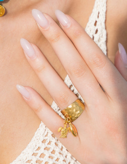Golden Turtle & Shell Ring