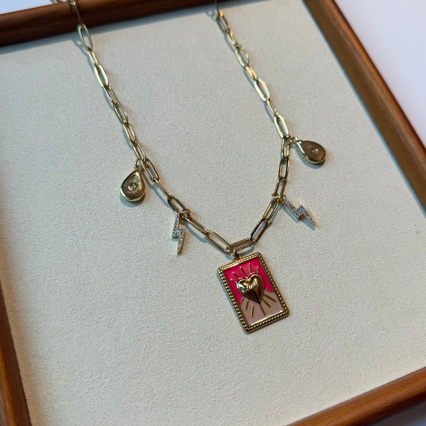 Pink Hearted Charm Necklace