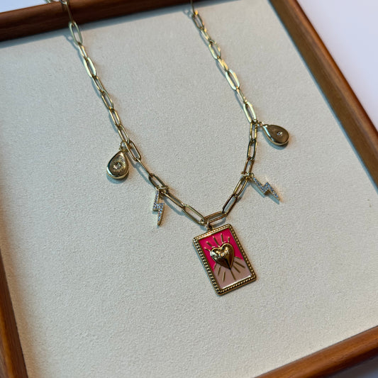Pink Hearted Charm Necklace