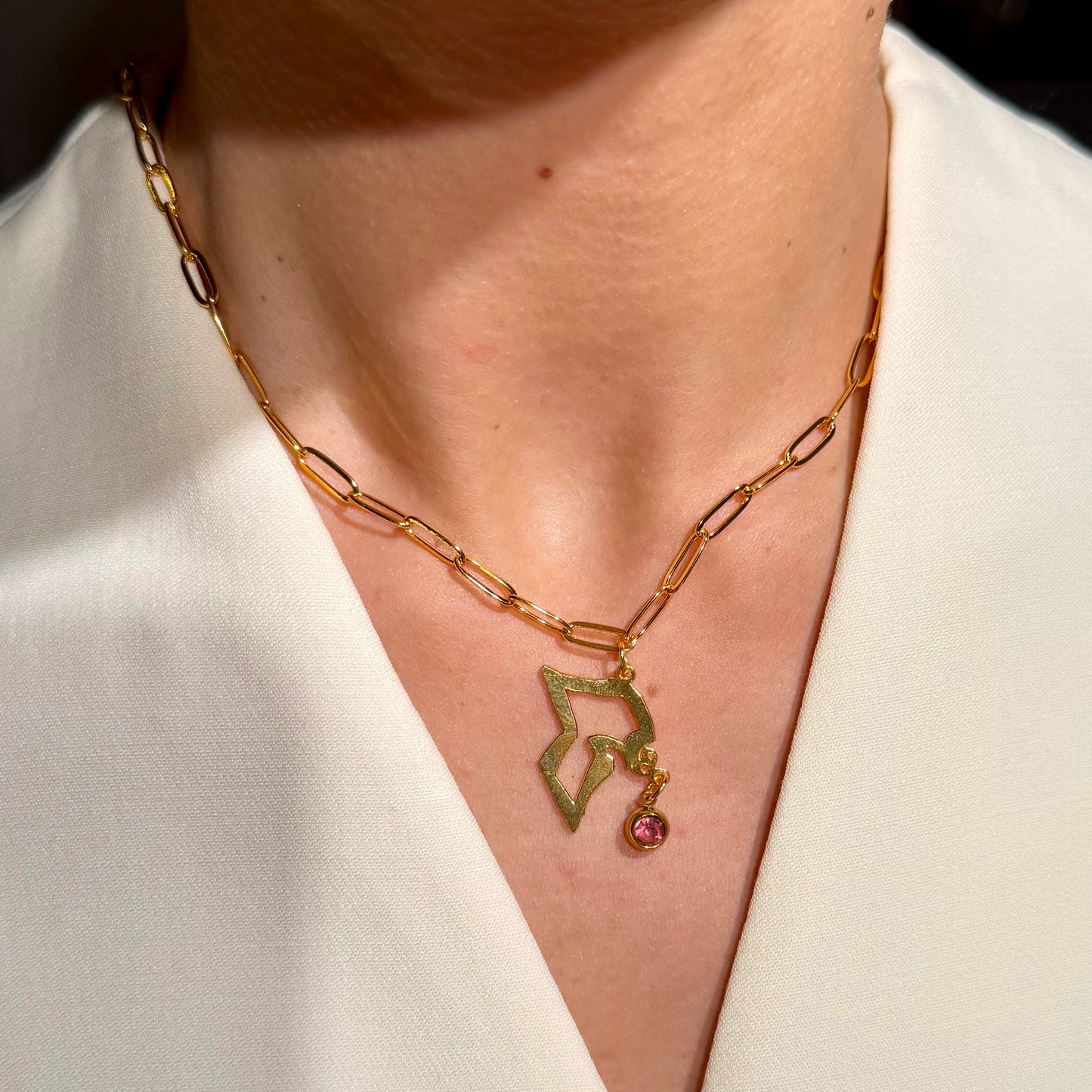 Gold Plated - Kuwait Map - Pink Charm