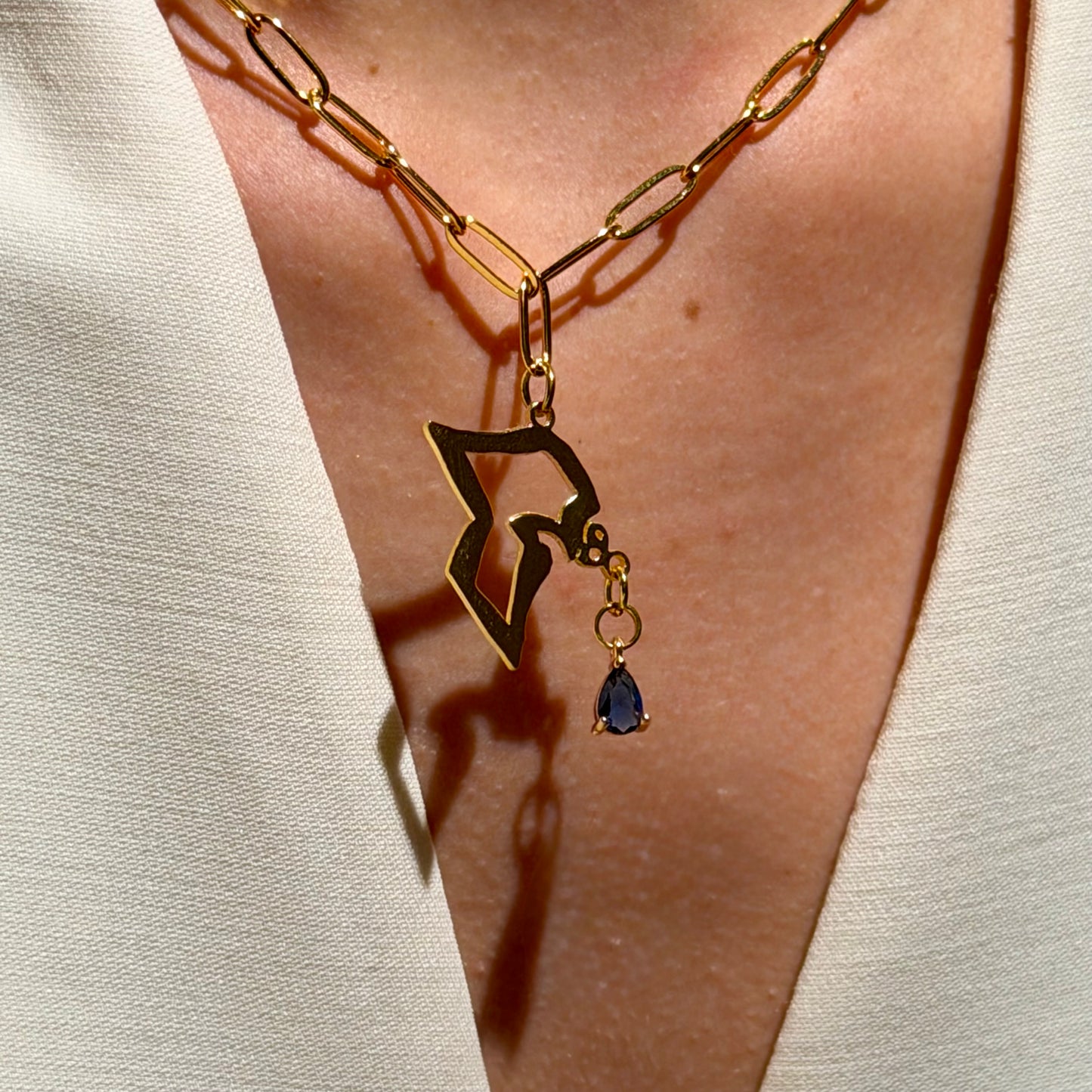 Gold Plated - Kuwait Map - Blue Crystal
